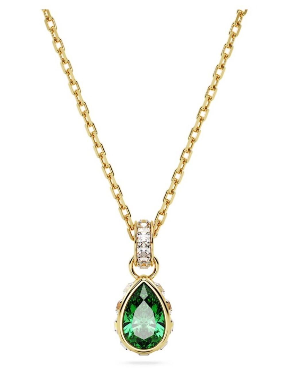 Swarovski Chroma Pear Cut Green Crystal Pendant Necklace, Gold Tone